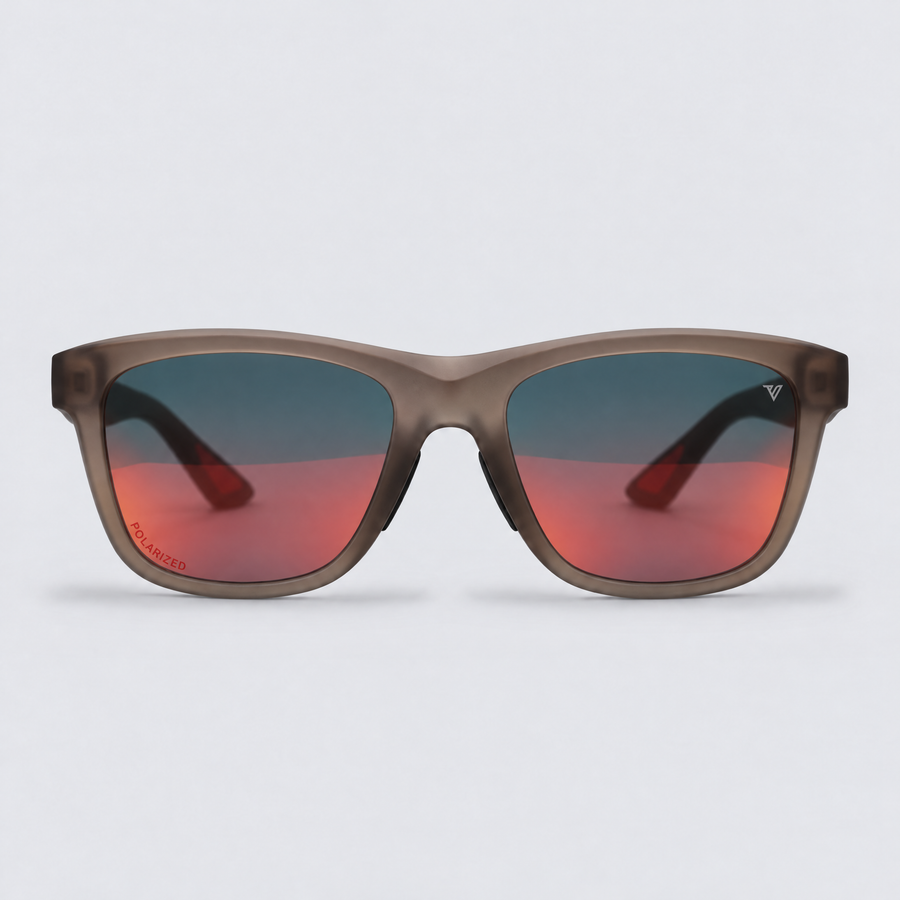Trailvision Redrock sunglasses, Frosted Smoke Brown frame with polarized Red Mirror lenses, front view