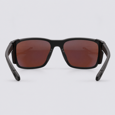 Ridgeline polarized sunglasses, Matte Black frame, Ice Blue mirror lenses – back view