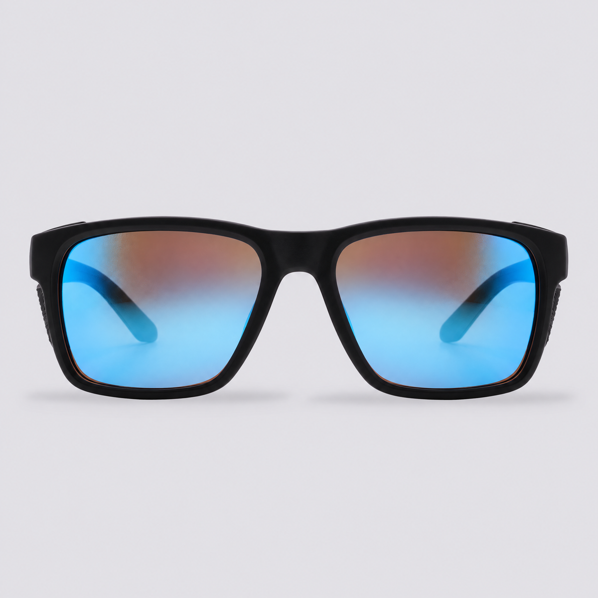 Ridgeline polarized sunglasses, Matte Black frame, Ice Blue mirror lenses – front view