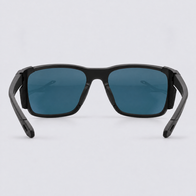 Ridgeline polarized sunglasses, Matte Black frame, Red mirror lenses – back view