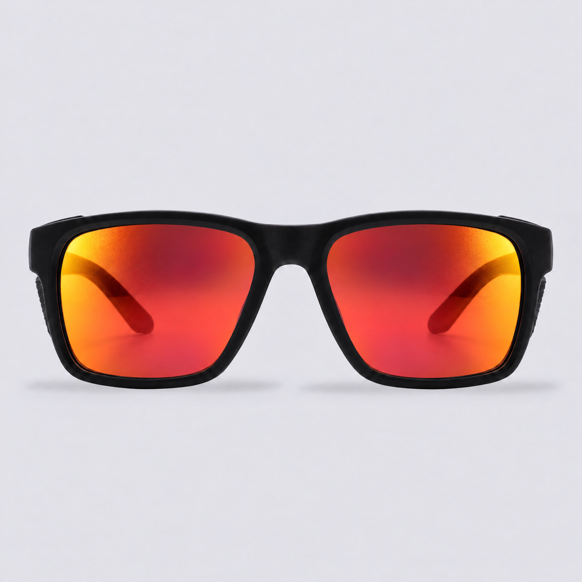 Ridgeline polarized sunglasses, Matte Black frame, Red mirror lenses – front view