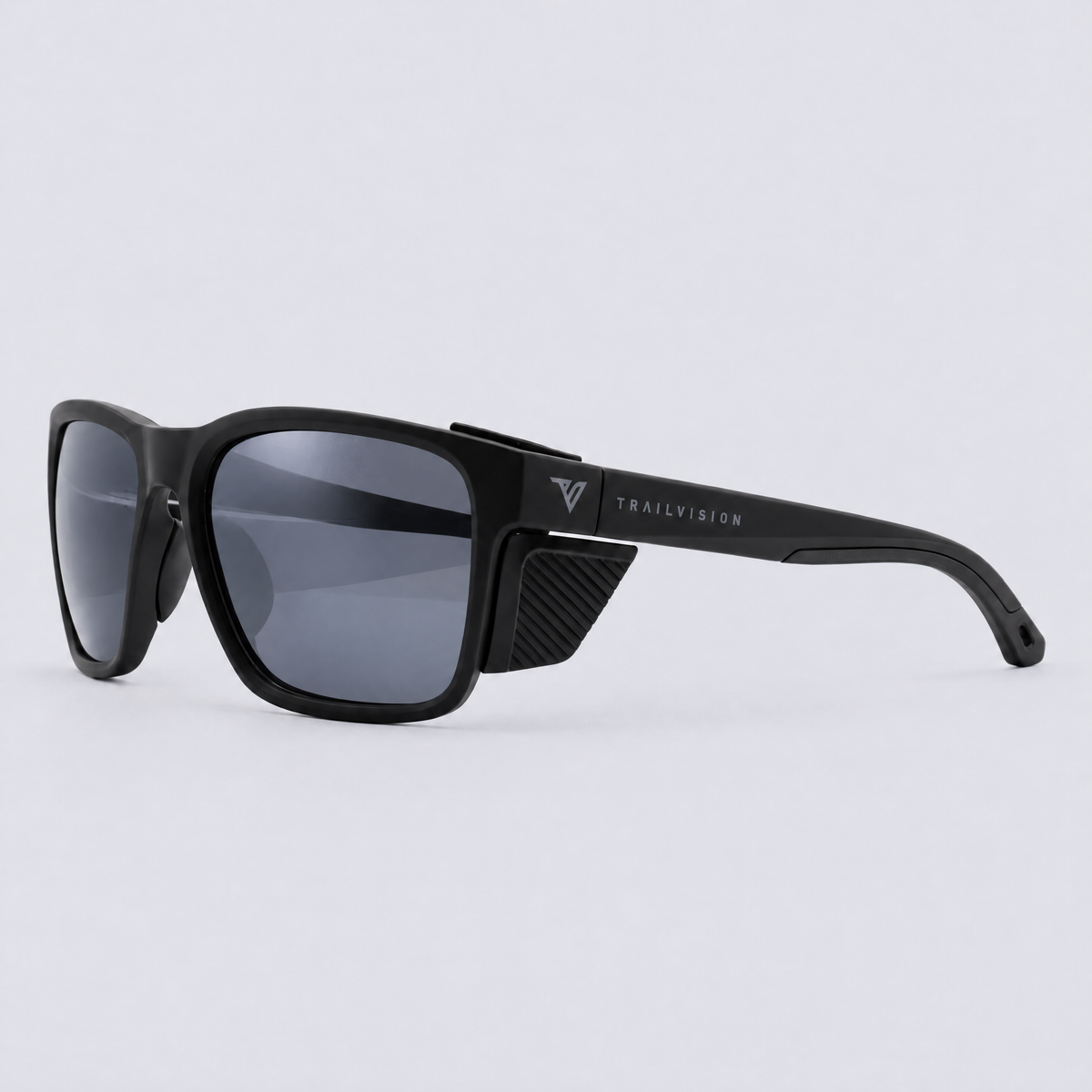 Ridgeline polarized sunglasses, Matte Black frame, Smoke lenses – angle view