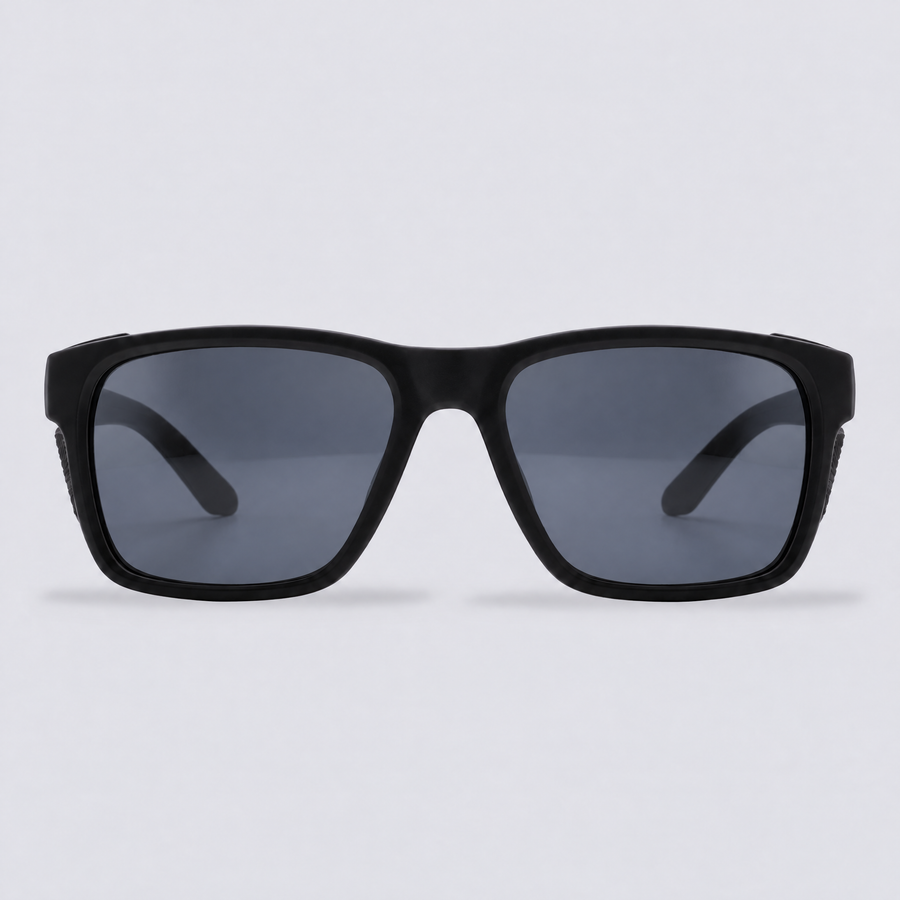 Ridgeline polarized sunglasses, Matte Black frame, Smoke lenses – front view
