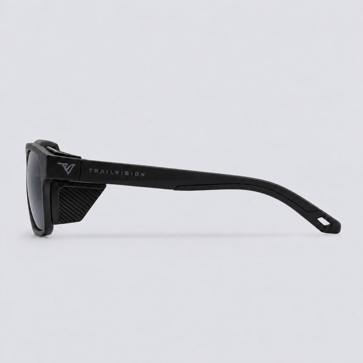Ridgeline polarized sunglasses, Matte Black frame, Smoke lenses – side view