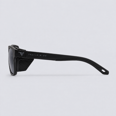 Ridgeline polarized sunglasses, Matte Black frame, Smoke lenses – side view