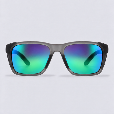 Ridgeline polarized sunglasses, Matte Crystal Dark Grey frame, Green mirror lenses – front view
