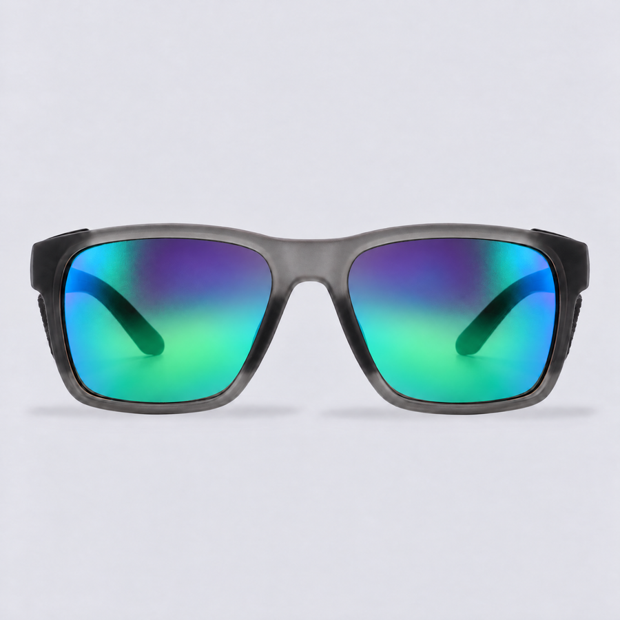 Ridgeline polarized sunglasses, Matte Crystal Dark Grey frame, Green mirror lenses – front view