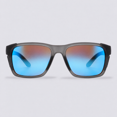Ridgeline polarized sunglasses, Matte Crystal Dark Grey frame, Ice Blue mirror lenses – front view