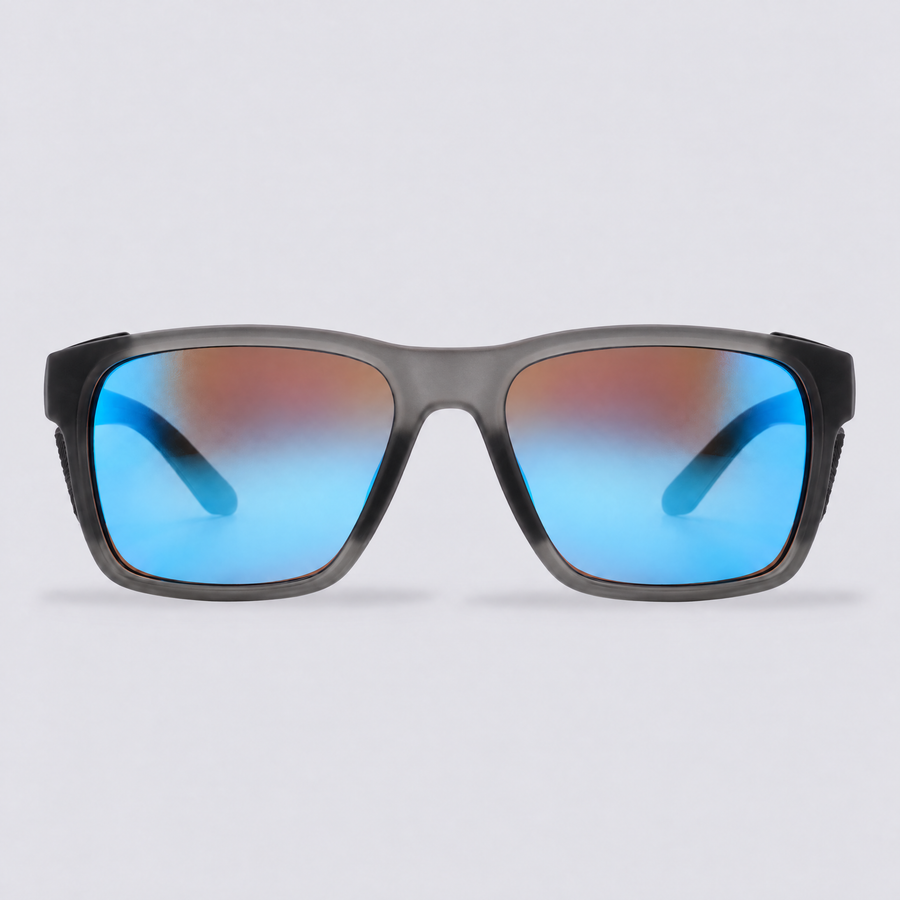 Ridgeline polarized sunglasses, Matte Crystal Dark Grey frame, Ice Blue mirror lenses – front view