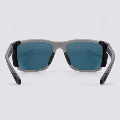 Ridgeline polarized sunglasses, Matte Crystal Dark Grey frame, Red mirror lenses – back view