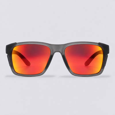 Ridgeline polarized sunglasses, Matte Crystal Dark Grey frame, Red mirror lenses – front view