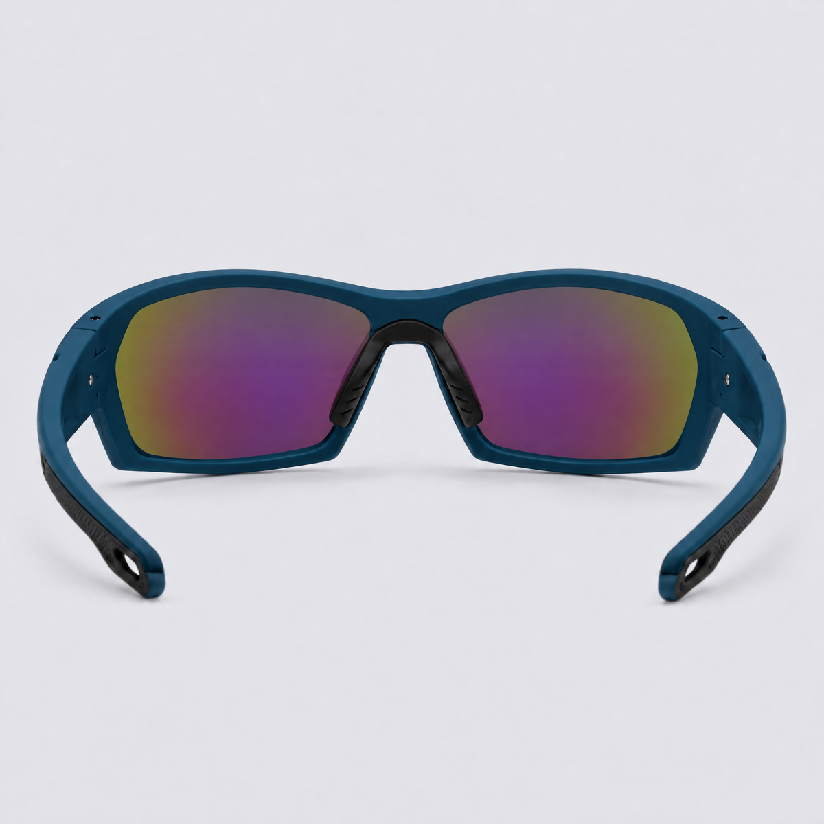 Trailvision Riptide sunglasses, Matte Teal frame with polarized Purple-Green Mirror lenses, back view