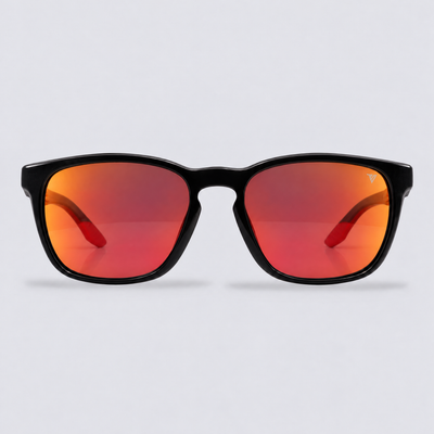 Stonepath polarized sunglasses, Shiny Black frame, Red mirror lenses – front view