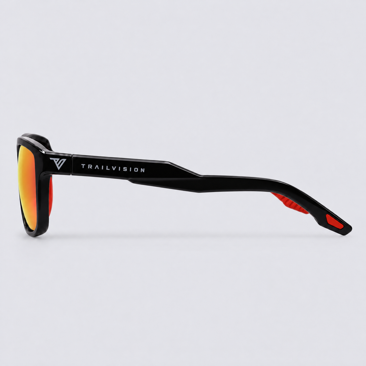 Stonepath polarized sunglasses, Shiny Black frame, Red mirror lenses – side view