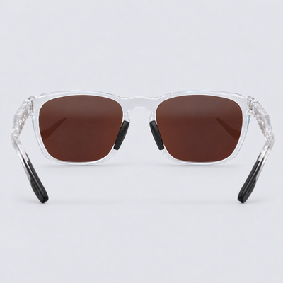 Stonepath polarized sunglasses, Shiny Clear frame, Blue mirror lenses – back view