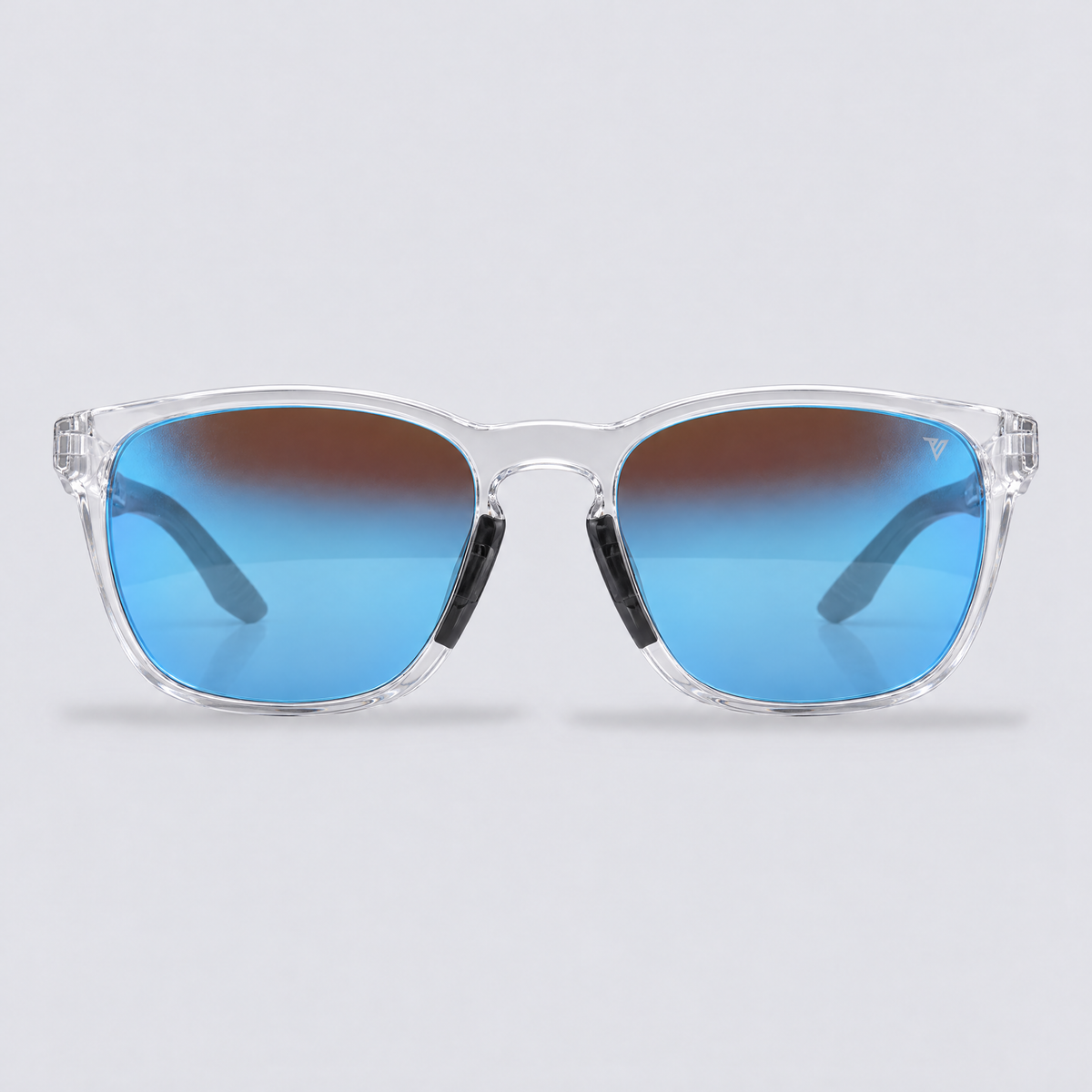 Stonepath polarized sunglasses, Shiny Clear frame, Blue mirror lenses – front view