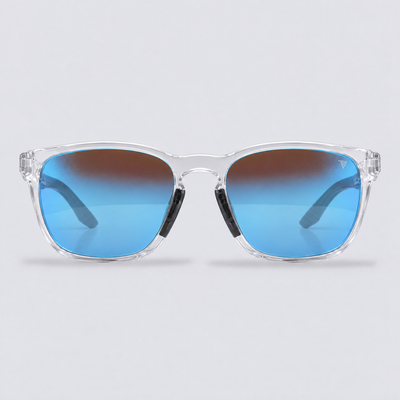 Stonepath polarized sunglasses, Shiny Clear frame, Blue mirror lenses – front view
