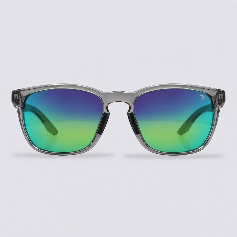 Stonepath polarized sunglasses, Shiny Crystal Dark Grey frame, Green mirror lenses – front view