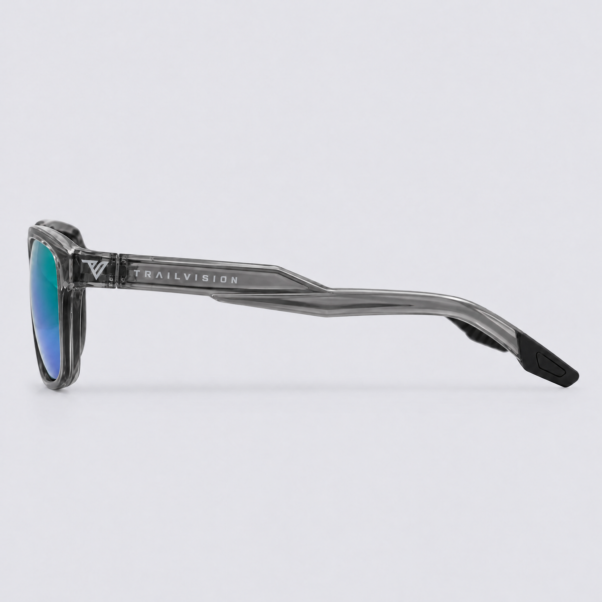 Stonepath polarized sunglasses, Shiny Crystal Dark Grey frame, Green mirror lenses – side view