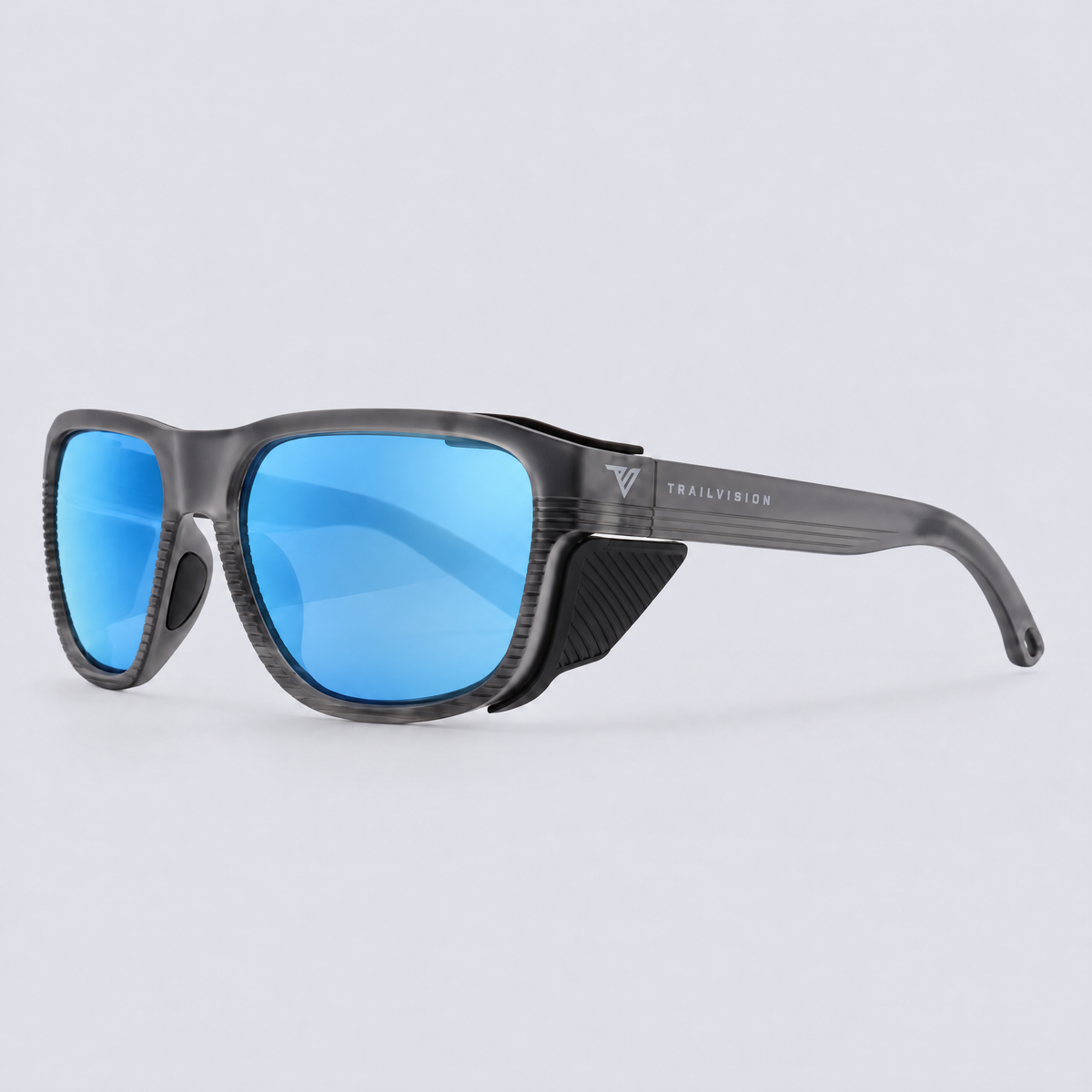Switchback Matte Crystal Dark Grey Polarized Ice Blue Mirror – angle view