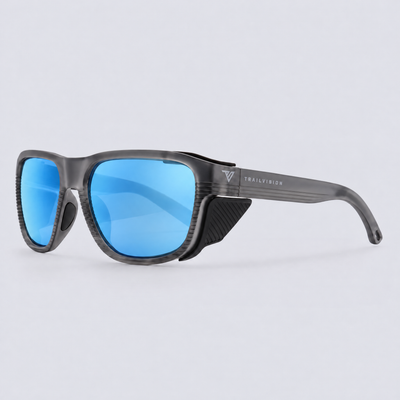 Switchback Matte Crystal Dark Grey Polarized Ice Blue Mirror – angle view
