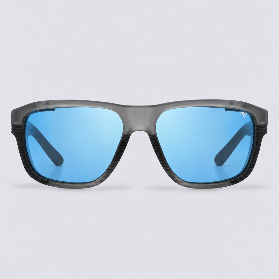 Switchback Matte Crystal Dark Grey Polarized Ice Blue Mirror – front view