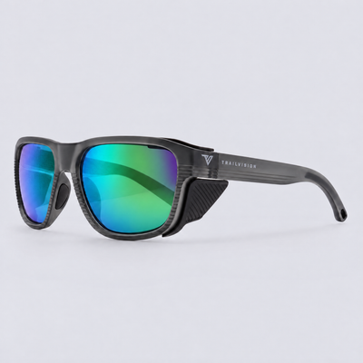 Switchback Matte Crystal Dark Grey Polarized Green Mirror – angle view