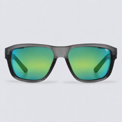 Switchback Matte Crystal Dark Grey Polarized Green Mirror – front view