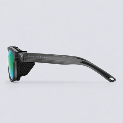 Switchback Matte Crystal Dark Grey Polarized Green Mirror – side view