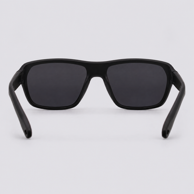 Trailvision Timberline sunglasses, Matte Black frame with polarized Smoke lenses, back view