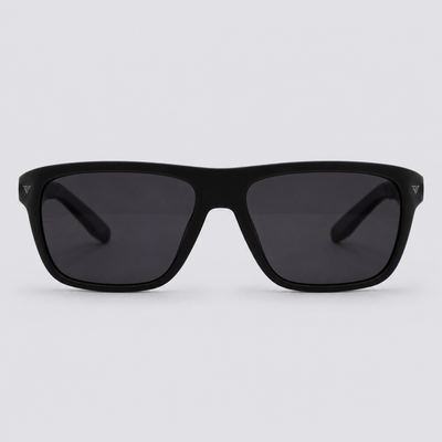 Trailvision Timberline sunglasses, Matte Black frame with polarized Smoke lenses, front view