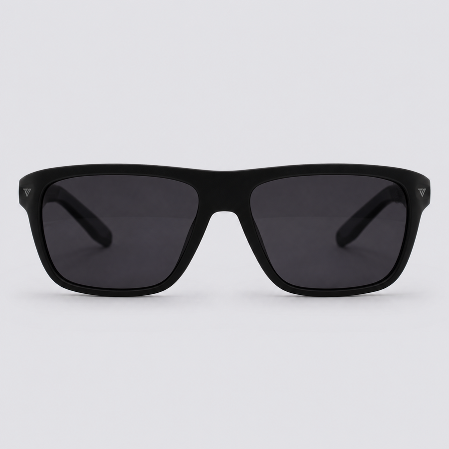 Trailvision Timberline sunglasses, Matte Black frame with polarized Smoke lenses, front view