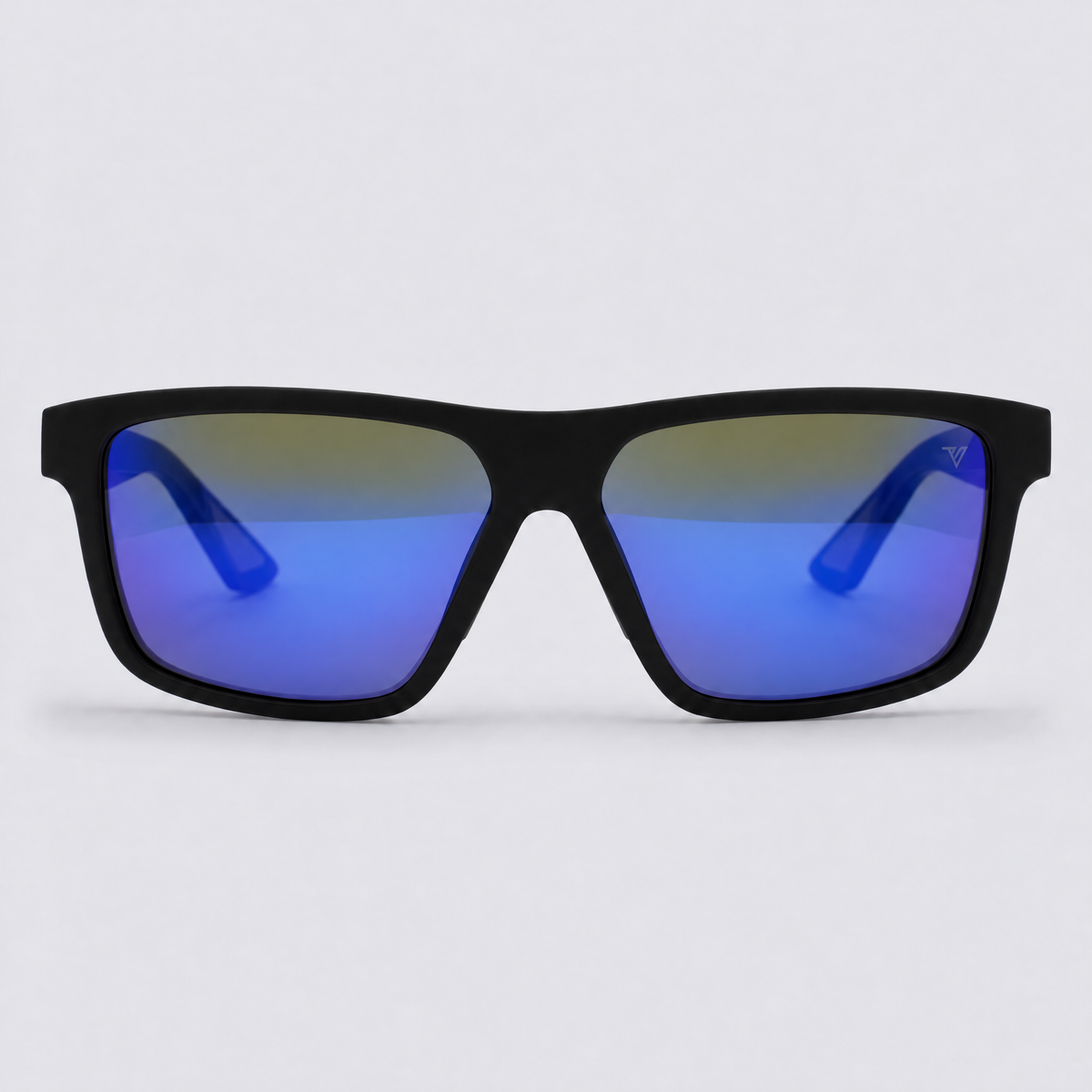Trailvision Trailhead sunglasses, Matte Black frame with polarized Blue Mirror lenses, front view