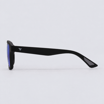 Trailvision Trailhead sunglasses, Matte Black frame with polarized Blue Mirror lenses, side view