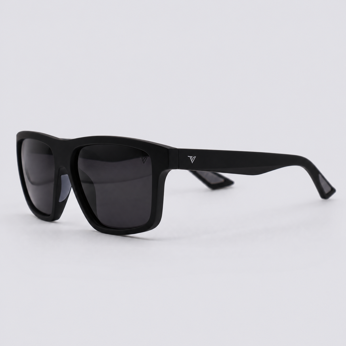 Trailvision Trailhead sunglasses, Matte Black frame with polarized Smoke lenses, angle view