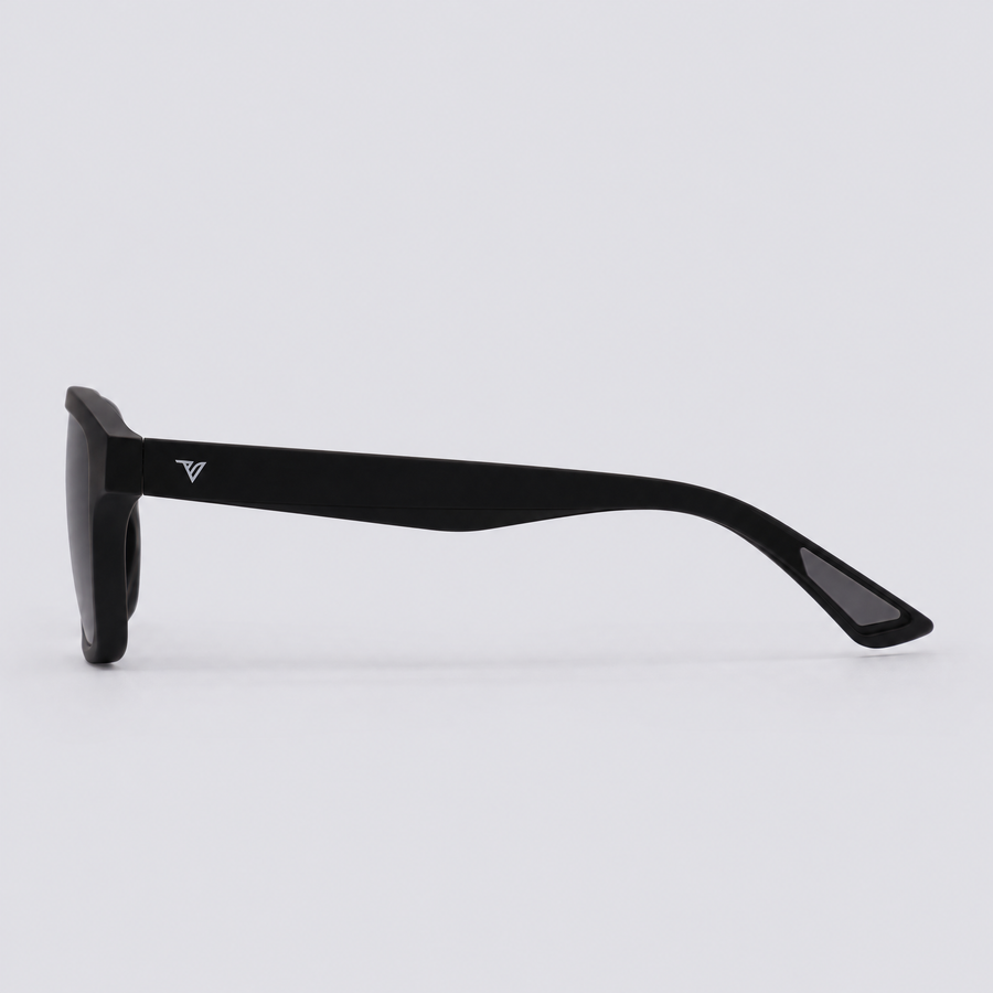 Trailvision Trailhead sunglasses, Matte Black frame with polarized Smoke lenses, side view