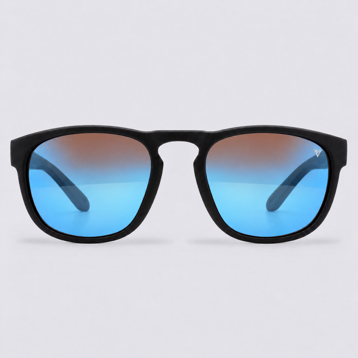 Trekker polarized sunglasses, Matte Black frame, Blue mirror lenses – front view
