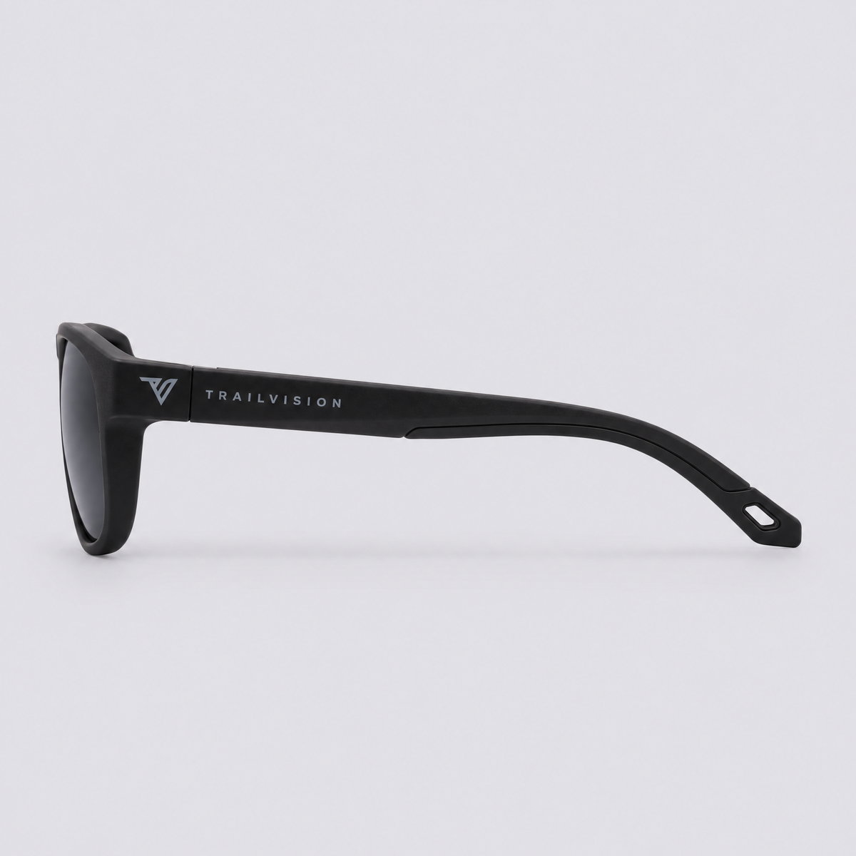 Trekker polarized sunglasses, Matte Black frame, Smoke lenses – side view