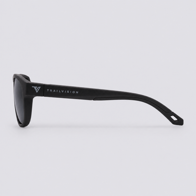 Trekker polarized sunglasses, Matte Black frame, Smoke lenses – side view