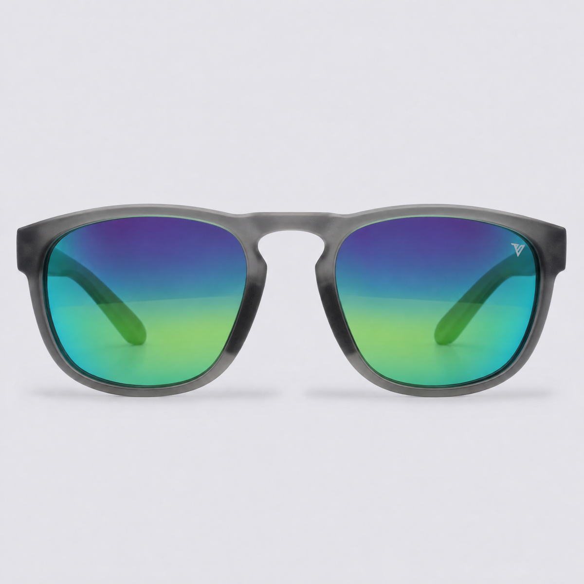 Trekker polarized sunglasses, Matte Crystal Dark Grey frame, Green mirror lenses – front view