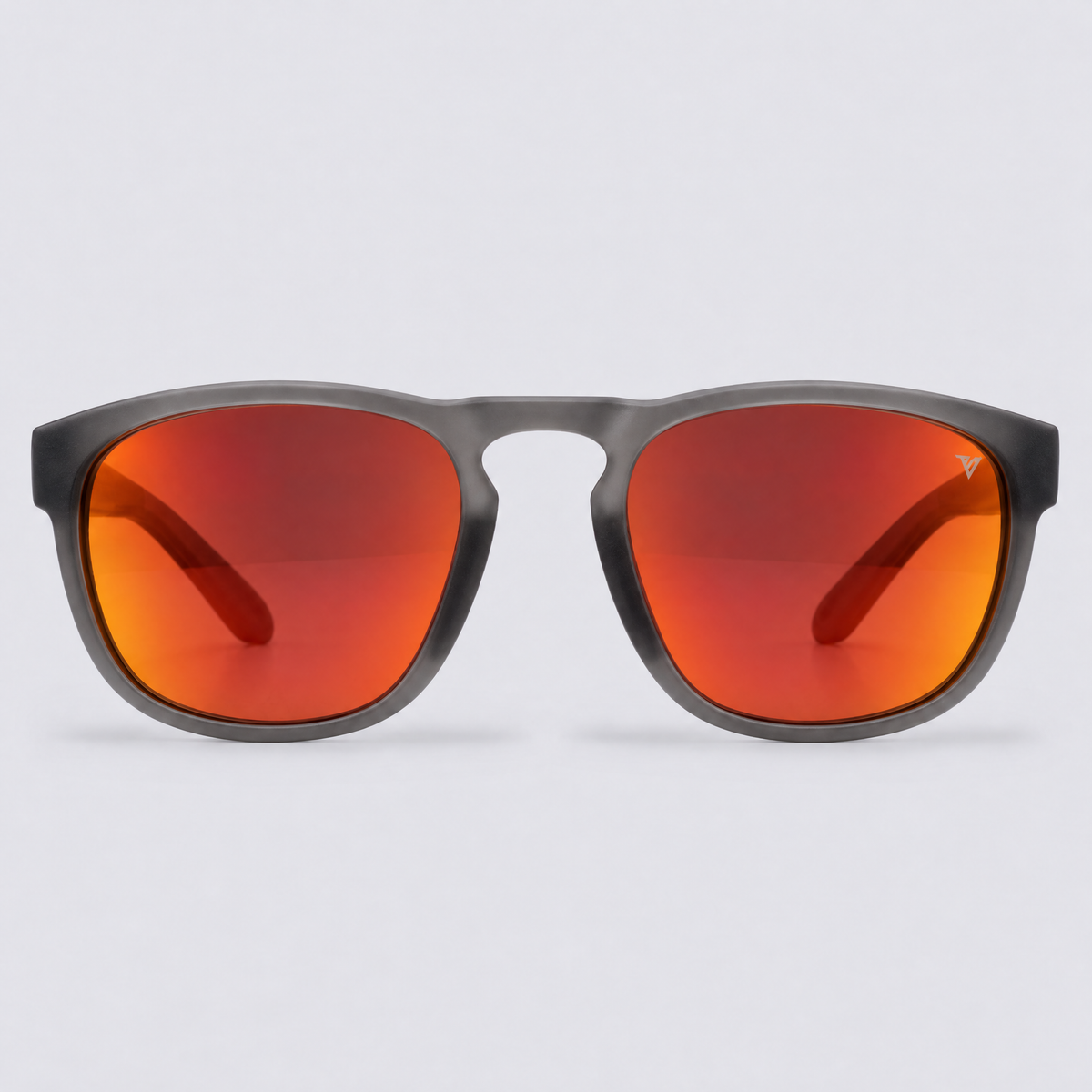 Trekker polarized sunglasses, Matte Crystal Dark Grey frame, Red mirror lenses – front view