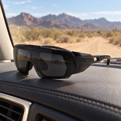 Titan safety glasses on a truck tailgate
