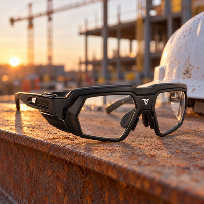 Titan safety glasses at a construction site with a hard hat