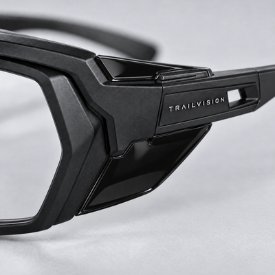 Close-up of the Titan glossy black integrated side shield