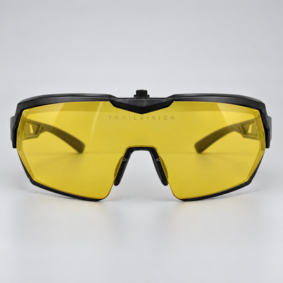 Titan with yellow shield clip fitted over the clear glasses