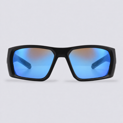 Vanguard 2.0 polarized sunglasses, Matte Black frame, Blue mirror lenses – front view