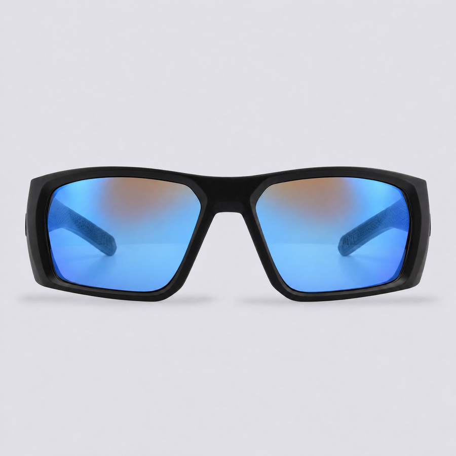 Vanguard 2.0 polarized sunglasses, Matte Black frame, Blue mirror lenses – front view