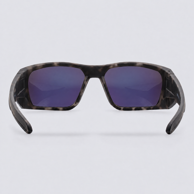 Vanguard 2.0 polarized sunglasses, Matte Grey Tortoise frame, Green mirror lenses – back view