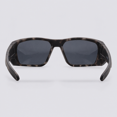 Vanguard 2.0 polarized sunglasses, Matte Grey Tortoise frame, Smoke lenses – back view