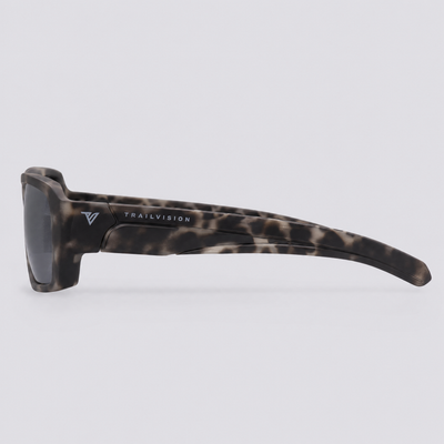 Vanguard 2.0 polarized sunglasses, Matte Grey Tortoise frame, Smoke lenses – side view
